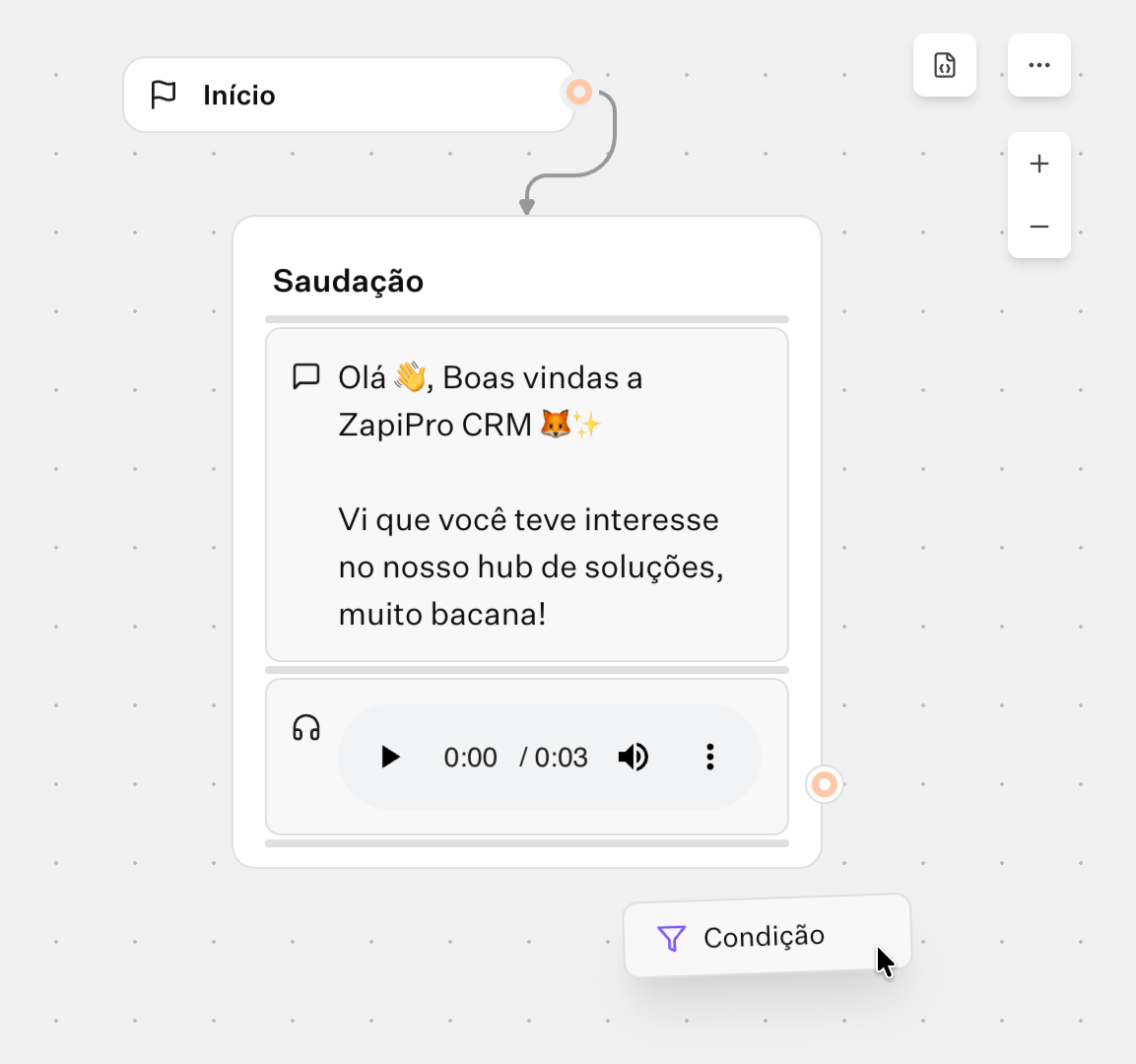 Interface de chatbot com automações.
